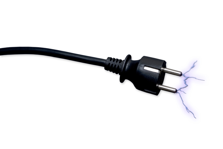 "Short circuit, Black power plug on a white background"